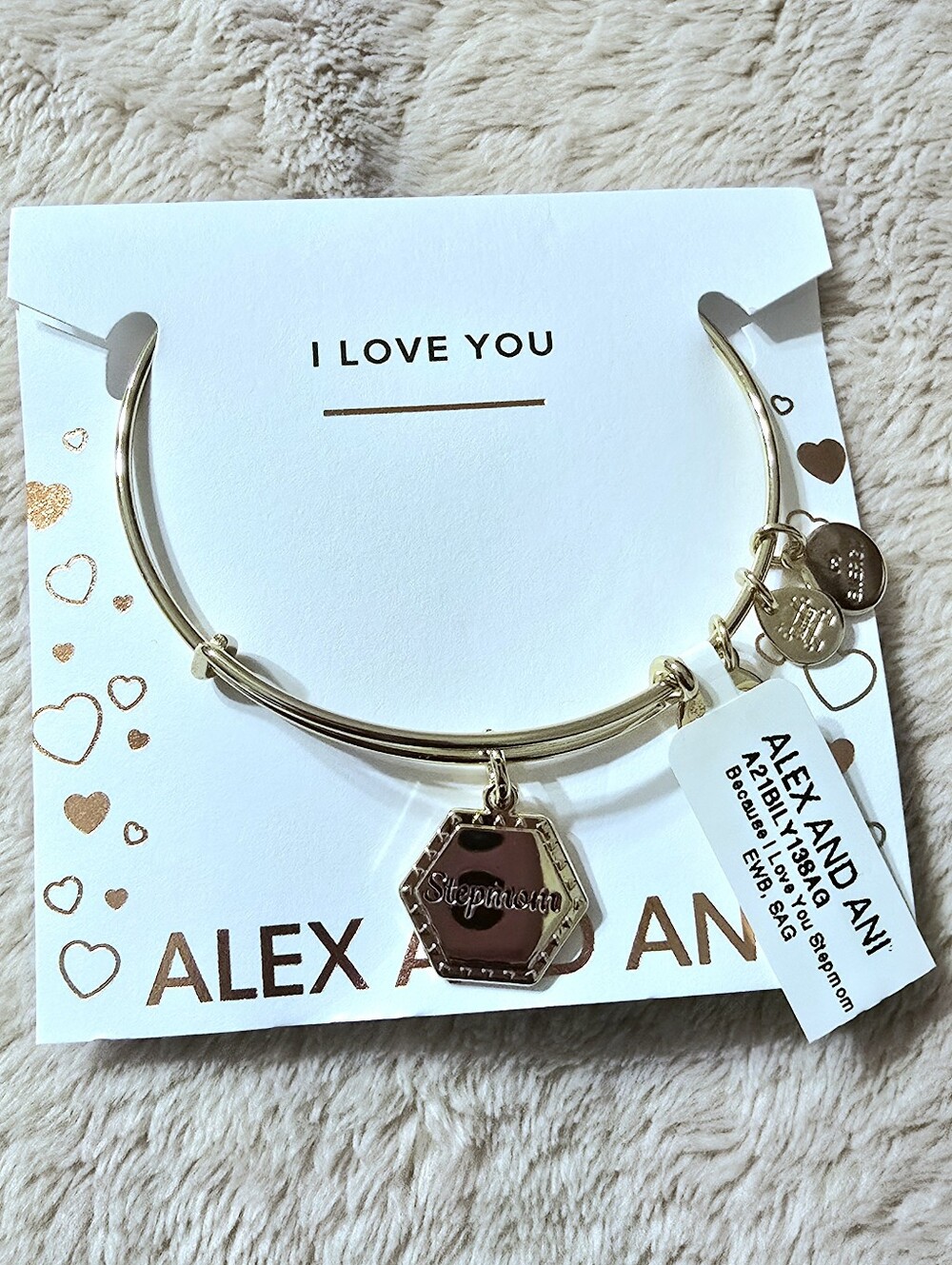 Alex and Ani Gold Stepmom Hexagon Charm Bangle